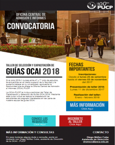 CONVOCATORIA TALLER CAPACITACIÓN Y SELECCIÓN DE GUÍAS OCAI 2018
