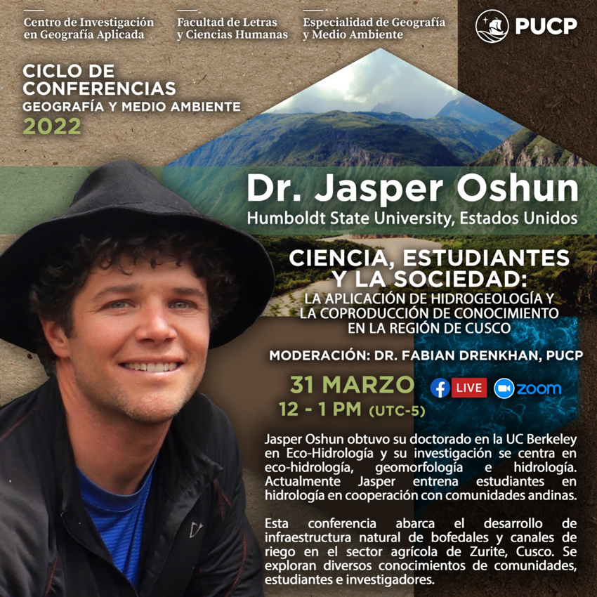 Conferencia | Ciencia, estudiantes y la sociedad: la aplicación de hidrogeología y la coproducción de conocimiento en la región de Cusco